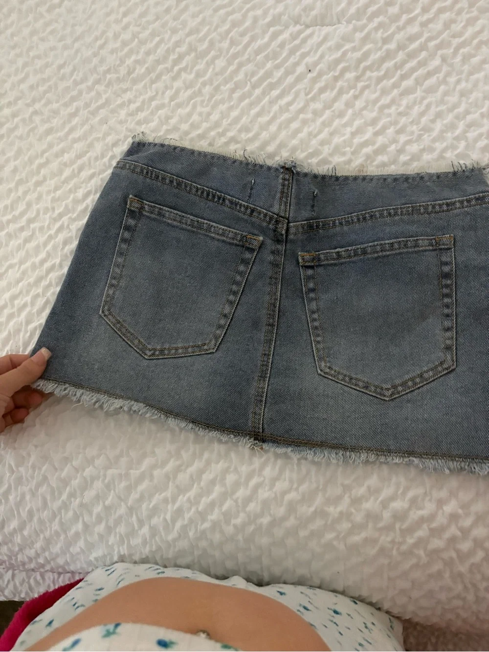 Distressed Light Blue Denim Mini Skirt
